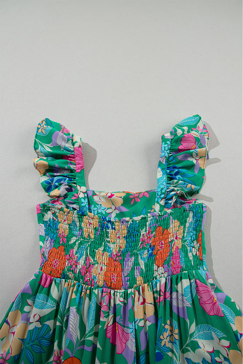Floral Print Sleeveless Ruffle Tiered Maxi Dress